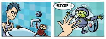 Illustration 1 : Le personnage EcoTaxo dans le guide de bonnes pratiques (OPAC38)